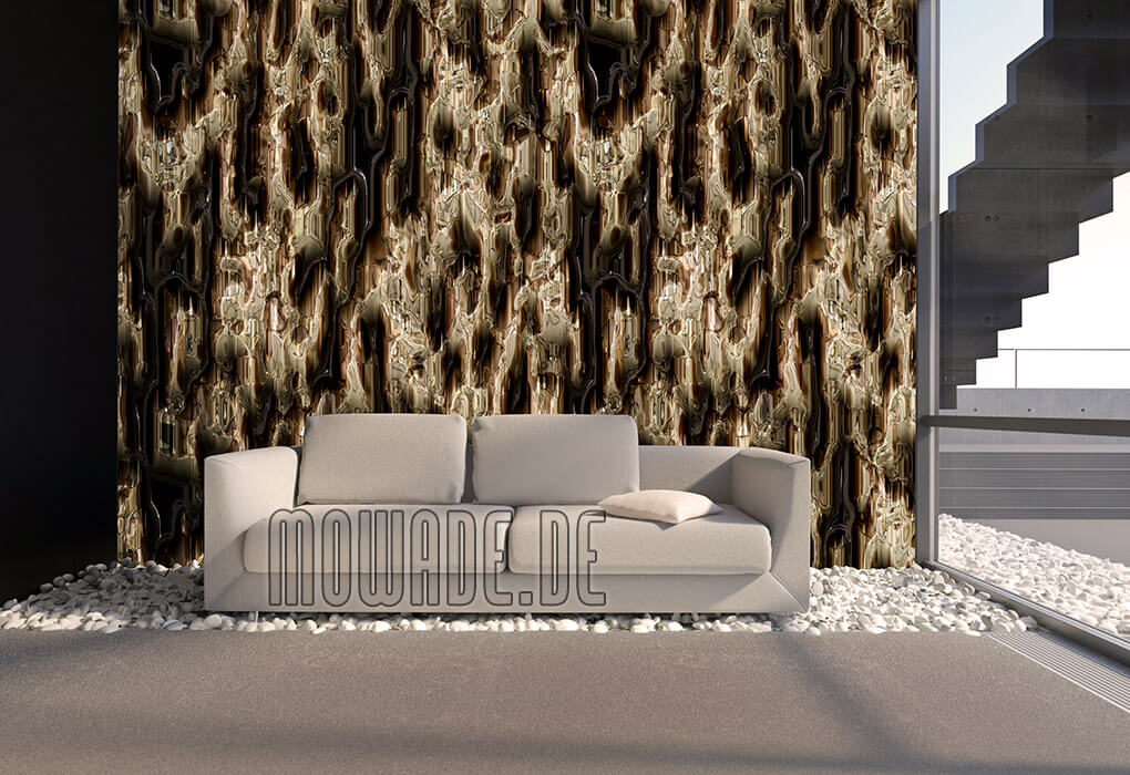 design-tapete hotel lounge bar braun moderne hoehlenwand metall-optik