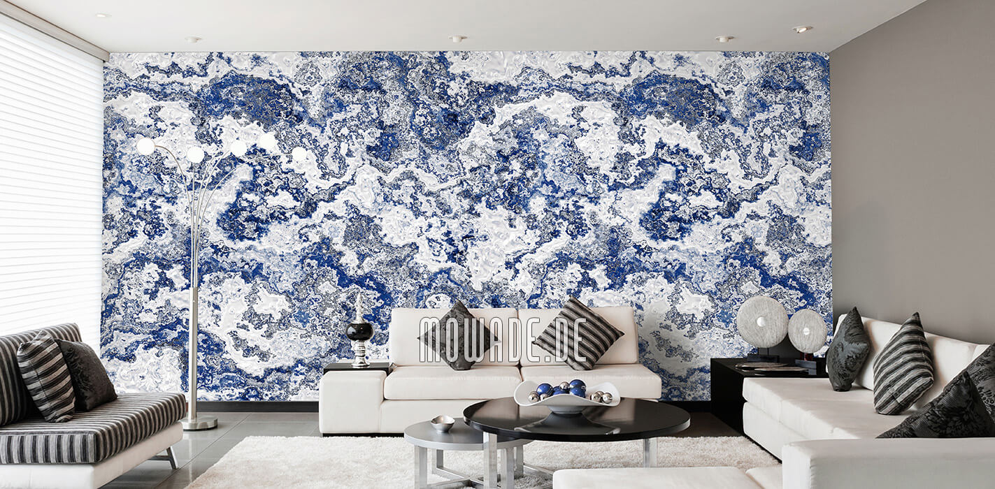 elegante wohnzimmer tapete weiss blau