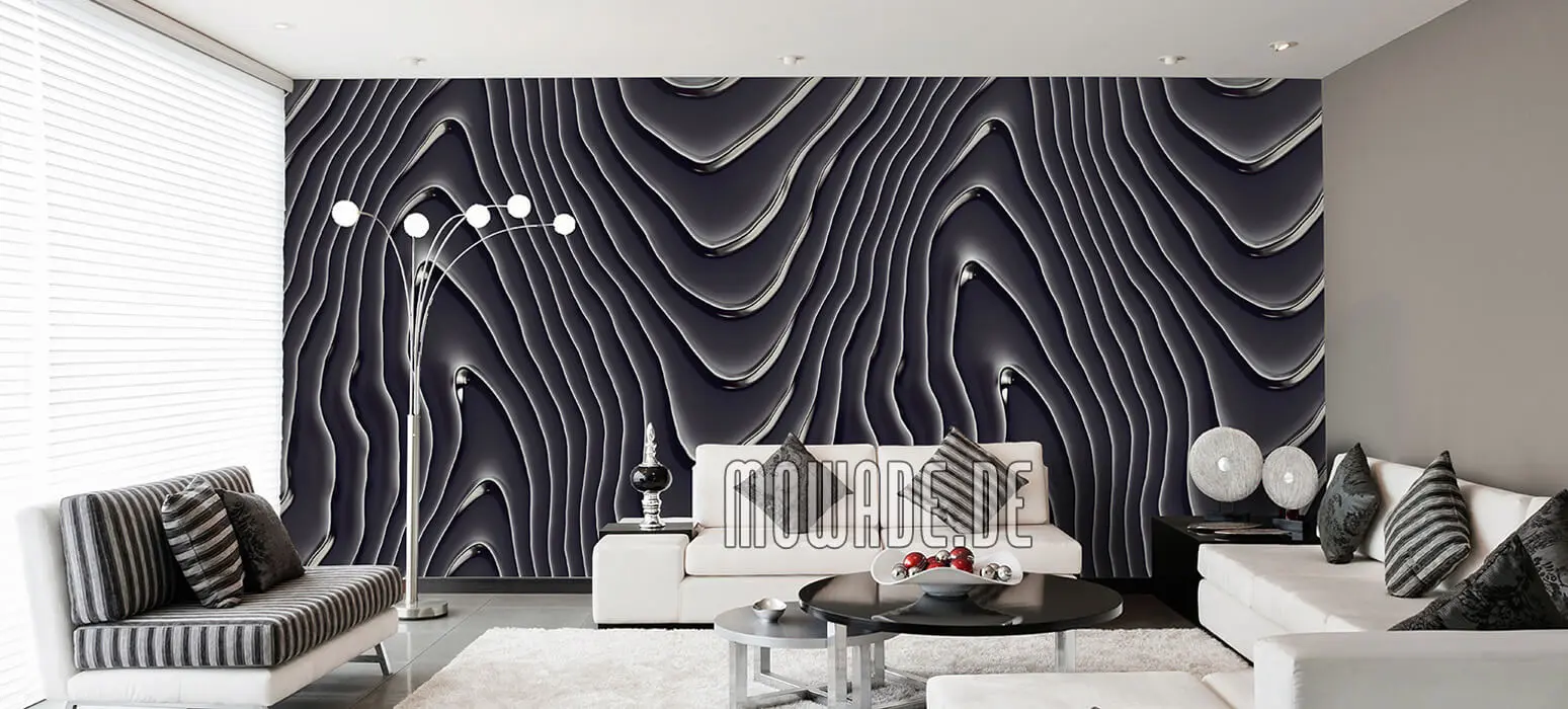 elegante vliestapete schwarz silbergrau wellen-motiv wohnzimmer-lounge elegante vliestapete schwarz silbergrau wellen-motiv wohnzimmer-lounge