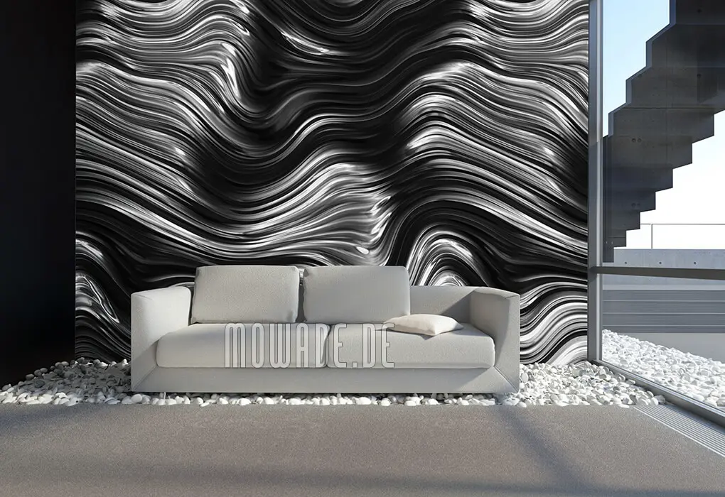 tapetendesign silber schwarz wellen metall-optik vlies wohnzimmer-lounge tapetendesign silber schwarz wellen metall-optik vlies wohnzimmer-lounge