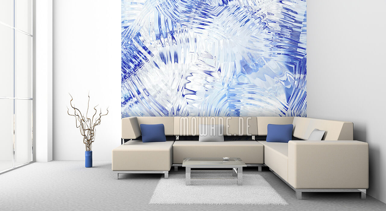 ausgefallenes tapetendesign blau weiss bild vlies wohnzimmer