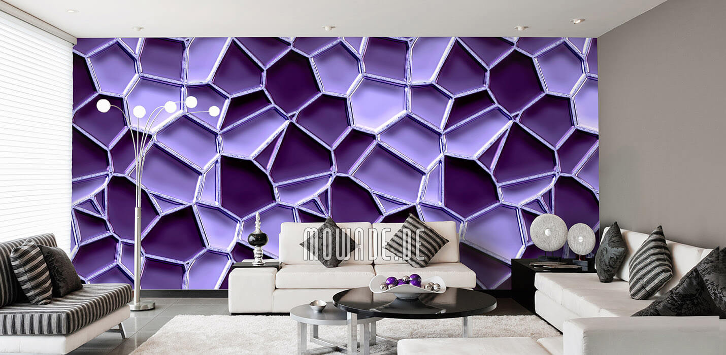 designer fototapete violett mosaik metall-optik waben