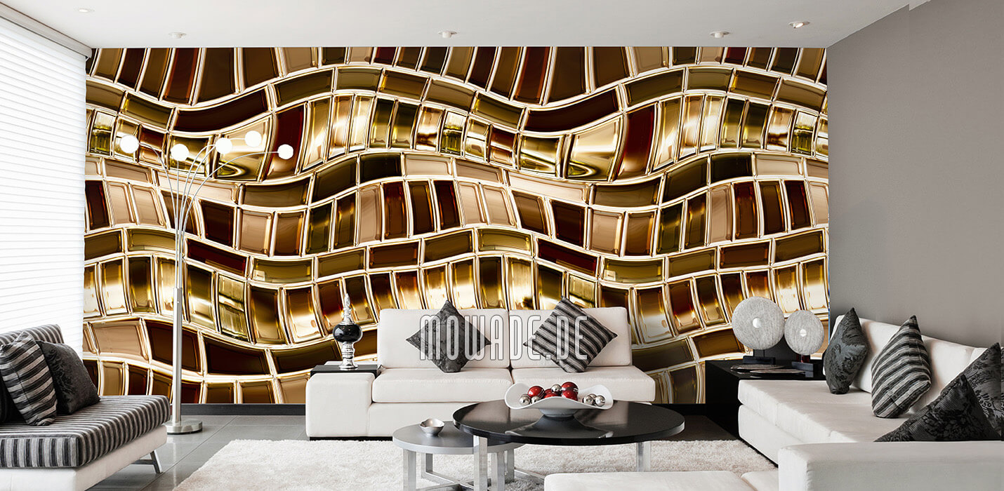 designer tapete wohnzimmer vlies gold braun metall-optik wellen-motiv
