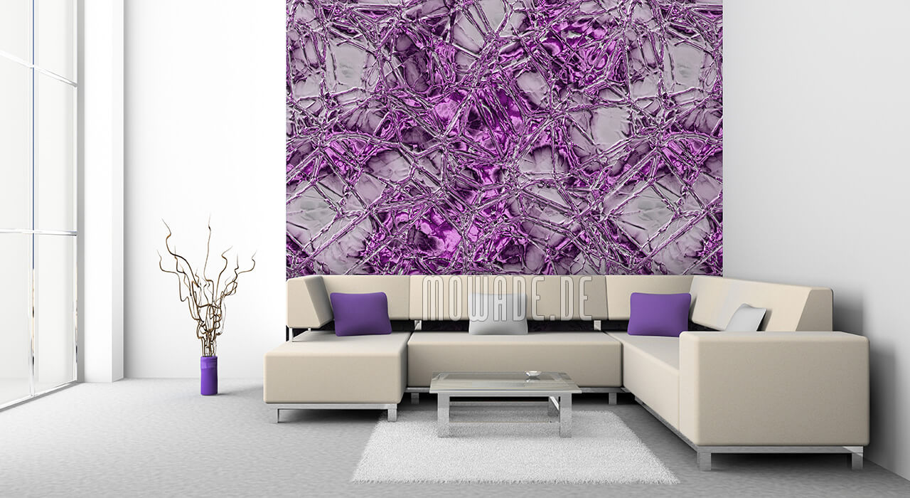 stylische wandgestaltung violett grau metall-optik flechten struktur