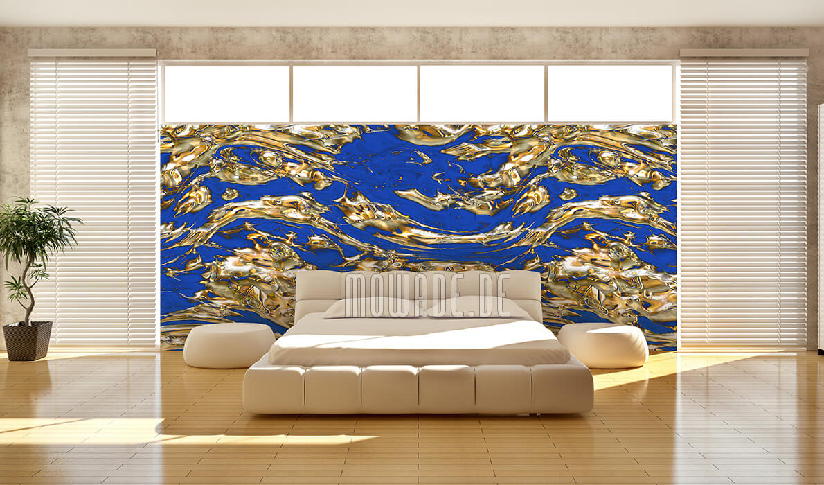 tapetendesign blau gold fluss vlies wunschformat