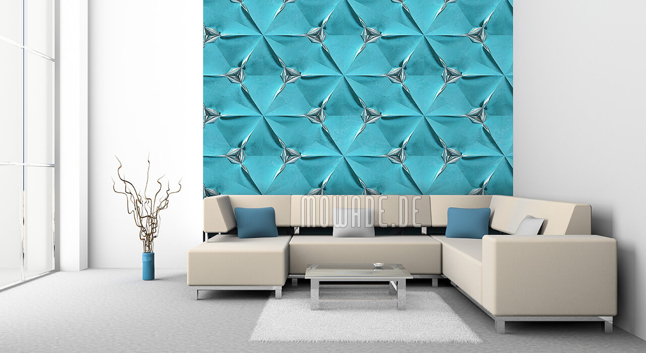 wand-tapete tuerkis silber geometrisches muster