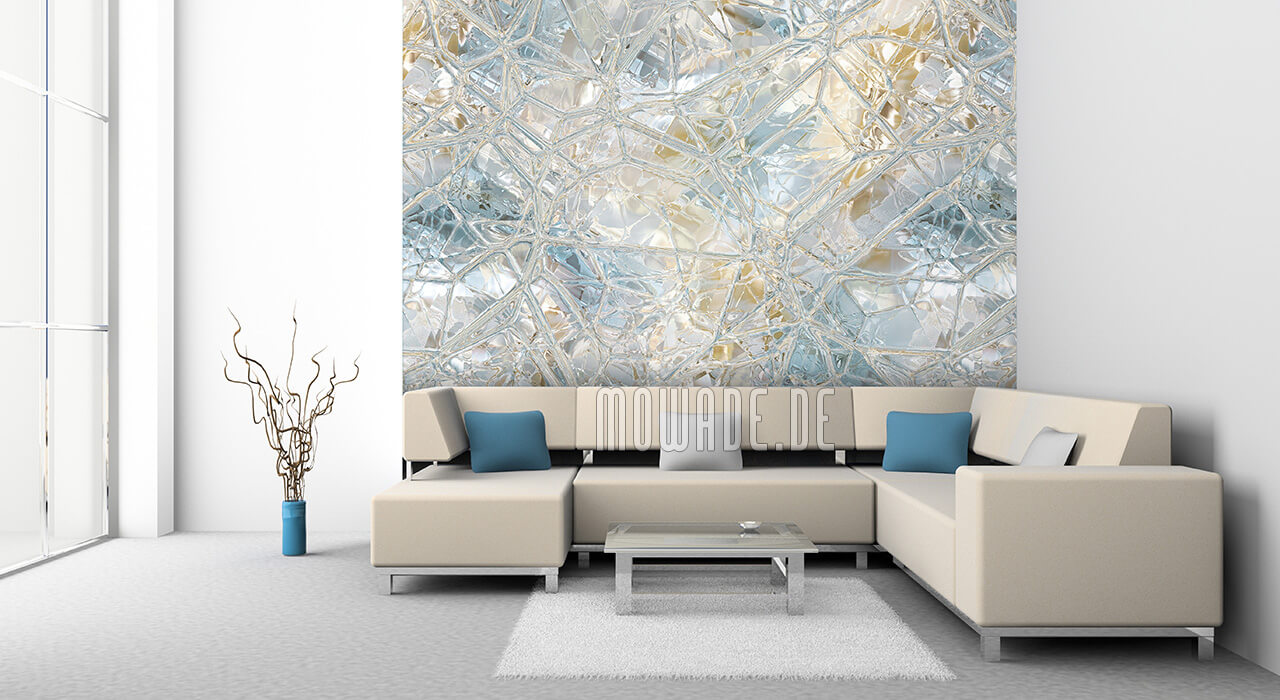 wandgestaltung glas-mosaik bild-tapete pastell tuerkis ocker-gelb