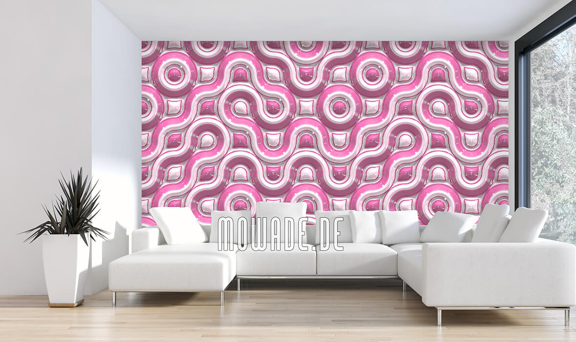 tapete rosa retro-design wellen-muster 3d-look