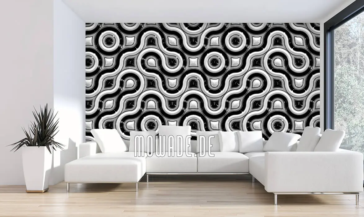 tapete schwarz weiss retro design wellen-muster 3d-look tapete schwarz weiss retro design wellen-muster 3d-look