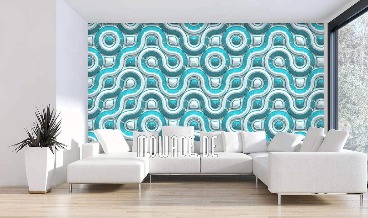 tapete tuerkis retro design wellen-muster 3d-look