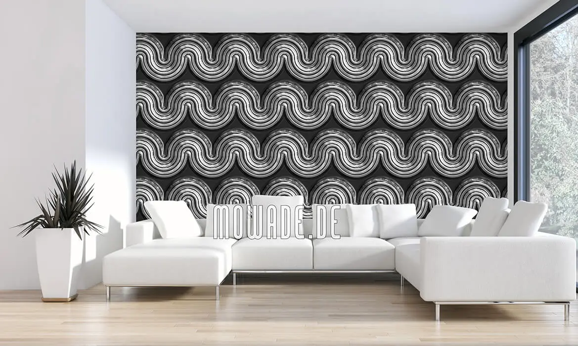 vliestapete retro schwarz weiss girlanden wellen vliestapete retro schwarz weiss girlanden wellen