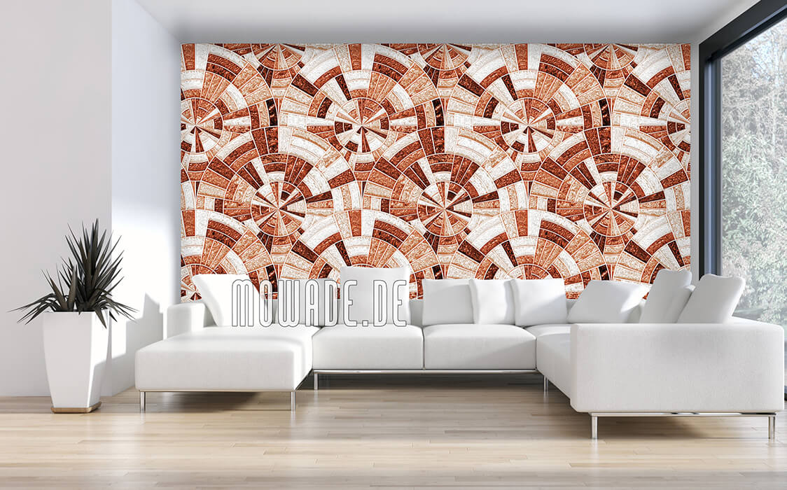 palazzo design-tapete kupfer orange rund-mosaik glanz-optik