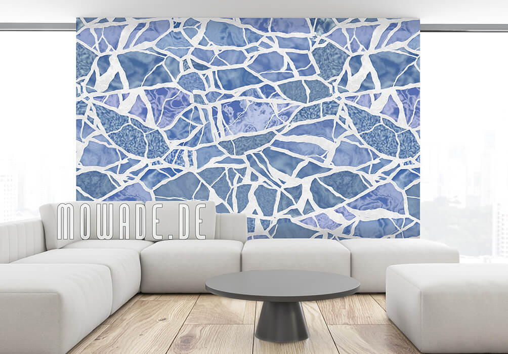 mosaik-tapete graublau weiss wohnzimmer