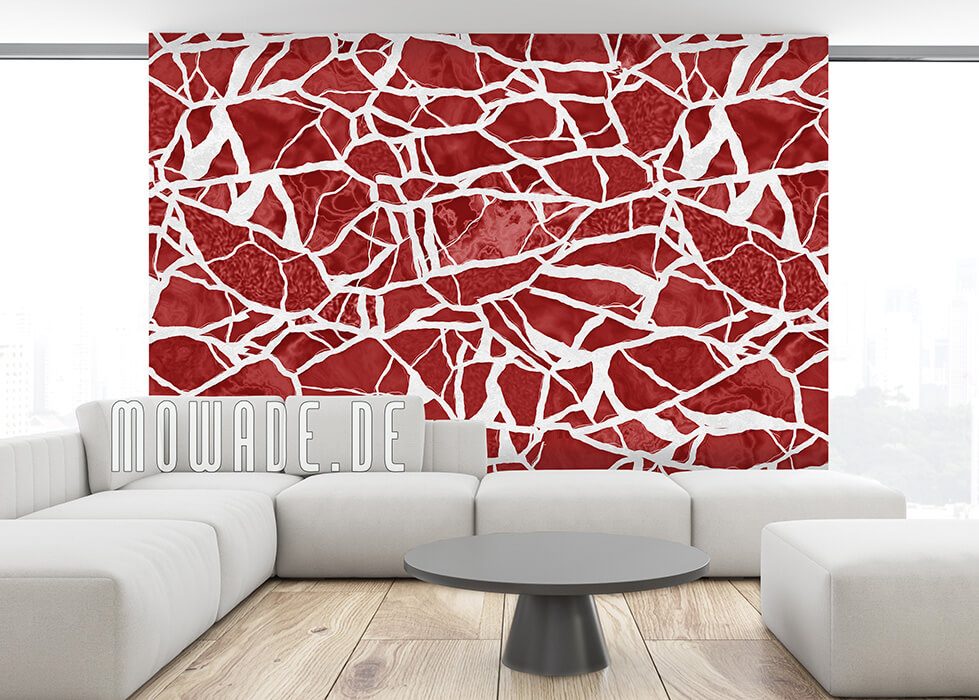 mosaik-tapete rot weiss wohnzimmer