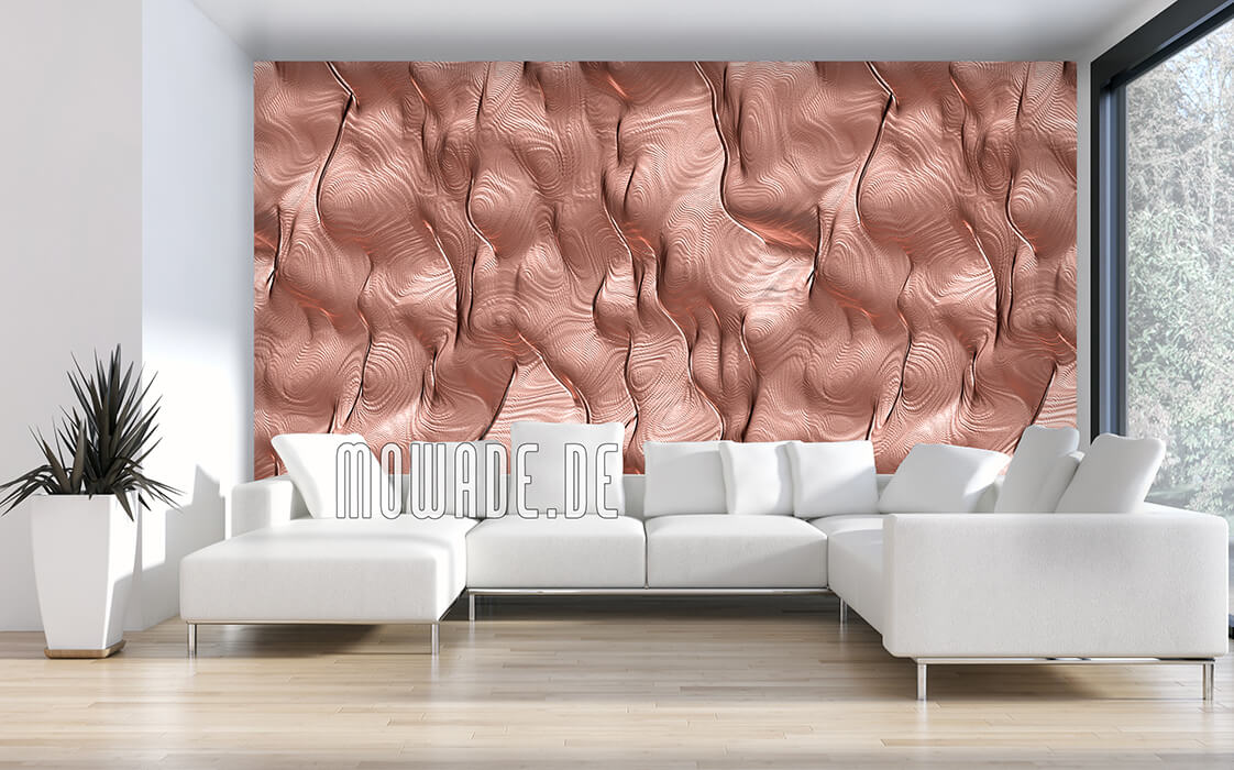 designer-tapete orange grau metall-look lounge wohnzimmer