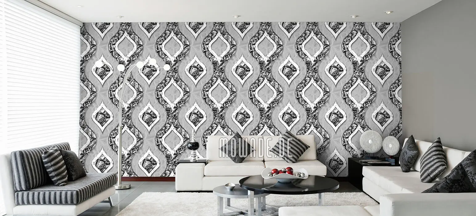 designtapete retro muster grau-weiss zwiebel designtapete retro muster grau-weiss zwiebel