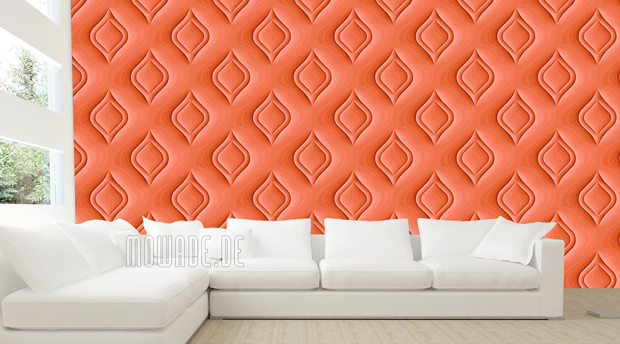 wohnzimmer-tapete orange retro-muster zwiebel