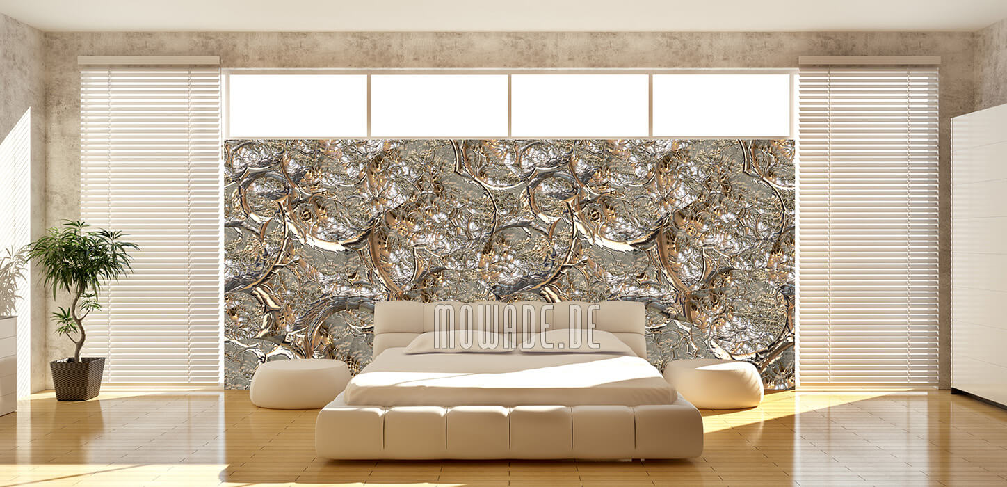 wandtapete gold grau elegante struktur schlafzimmer