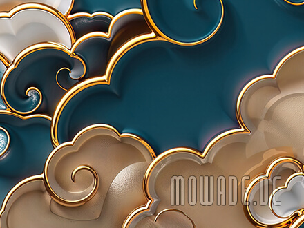 extravagantes tapetendesign tuerkis gold wolken