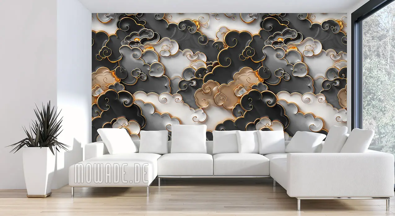 wohnzimmer-tapete-schwarz-gold-weiss-wolken wohnzimmer tapete schwarz gold weiss wolken