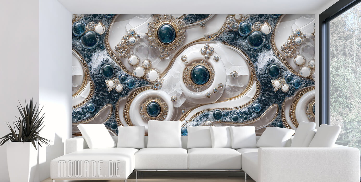 luxury wallcovering turquoise white gold diamonds jewelry