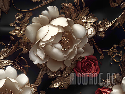 bildtapete blumen 3d schwarz creme-weiss rot gold