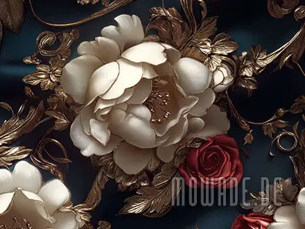 fototapete wunschformat xxl klassische blumen tuerkis creme-weiss gold rot