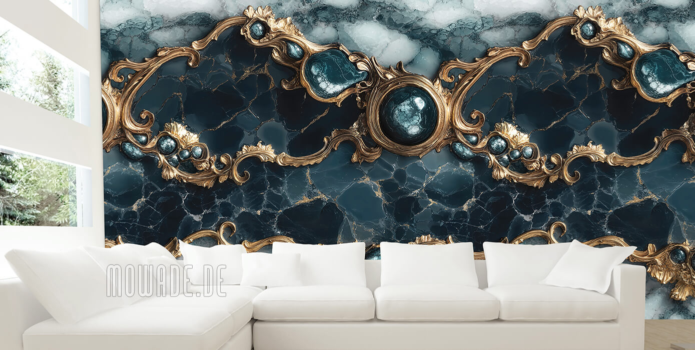 tapete neo-barock tuerkis gold xxl