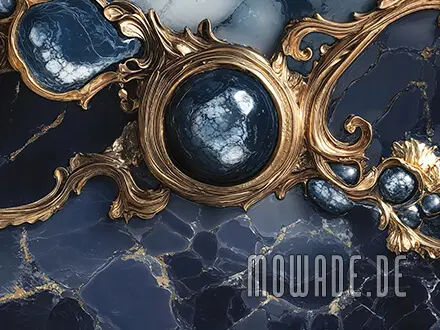 wallpaper non-woven neo-baroque blue gold ornament marble