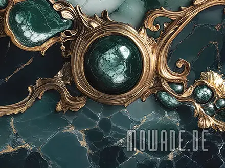wallpaper non-woven neo-baroque green gold ornament marble