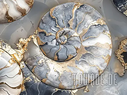 designtapete ammonit blau gold wohnzimmer