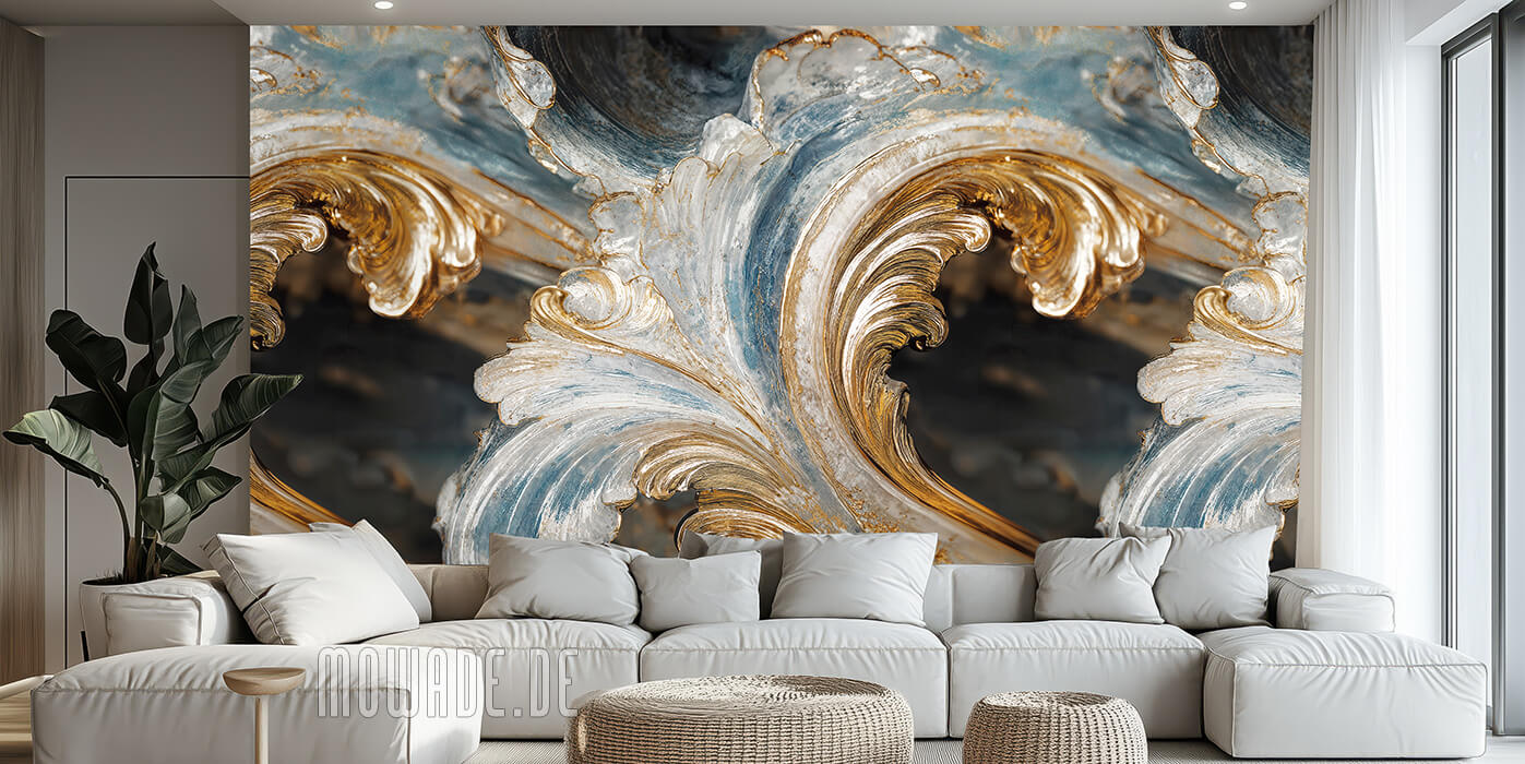 exklusive tapete neo-barock ornament tuerkis weiss gold