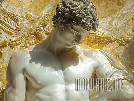photo-mural marble-statue sitting man golden ornaments
