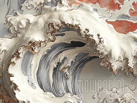 designtapete wellen-motiv grau creme-weiss rot porzellan-optik