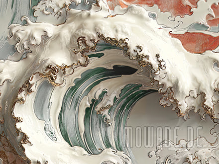 designtapete wellen-motiv gruen creme-weiss rot