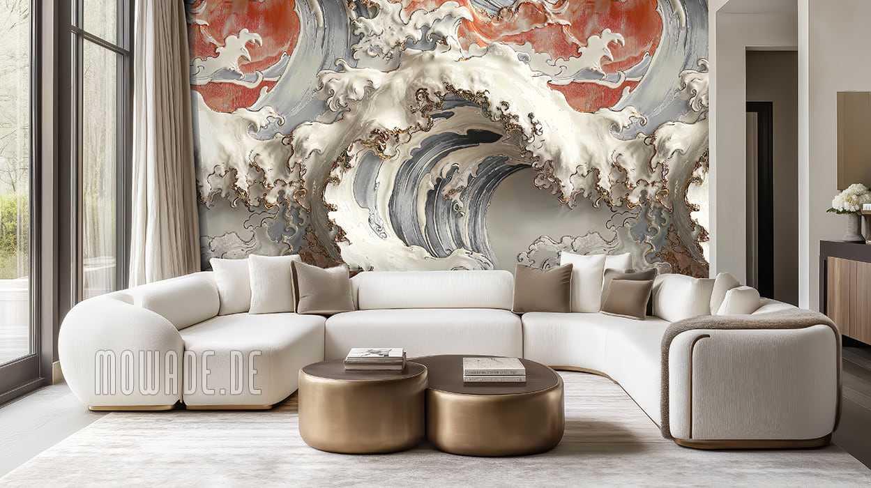 wallcovering great wave 3d-look grey cream-white red wallcovering great wave 3d-look grey cream-white red