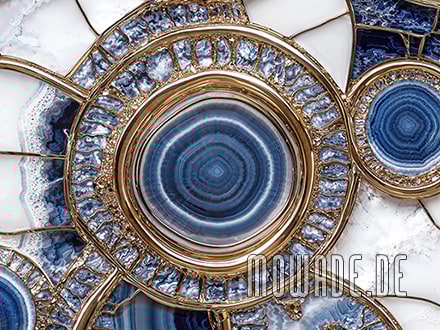 tapeten wohnzimmer blau gold weiss steinoptik