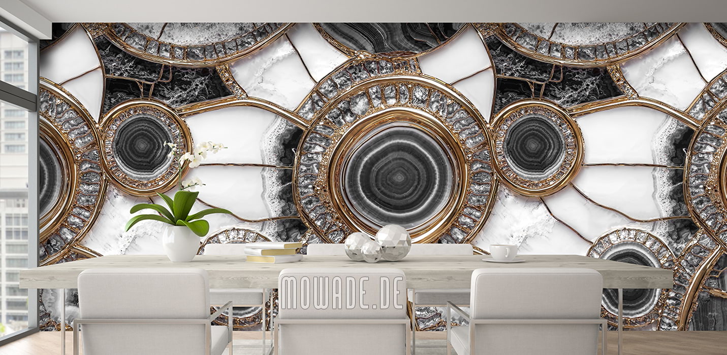 wallpaper non-woven black gold white elegant agate