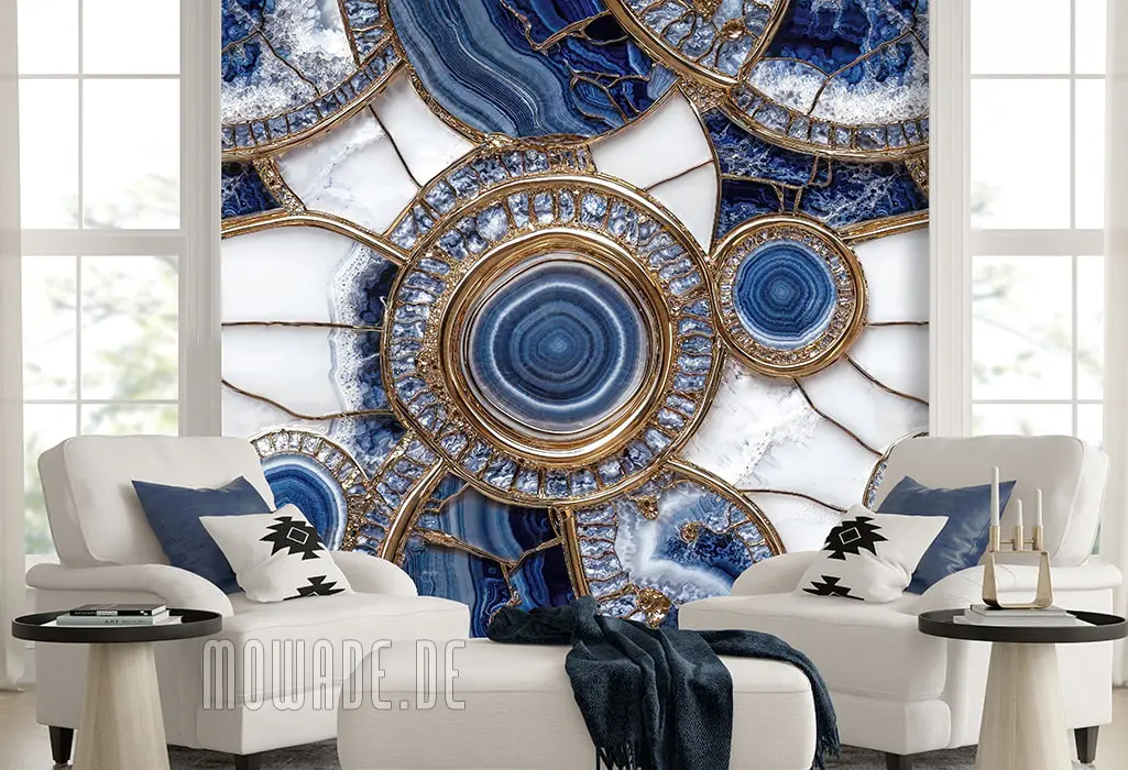 wallpaper non-woven blue gold white elegant agate wallpaper non-woven blue gold white elegant agate