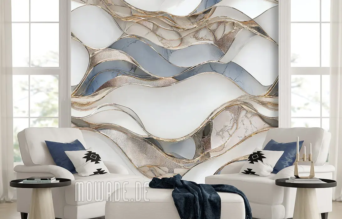 bildtapete elegante wellen pastellblau weiss gold bildtapete elegante wellen pastellblau weiss gold