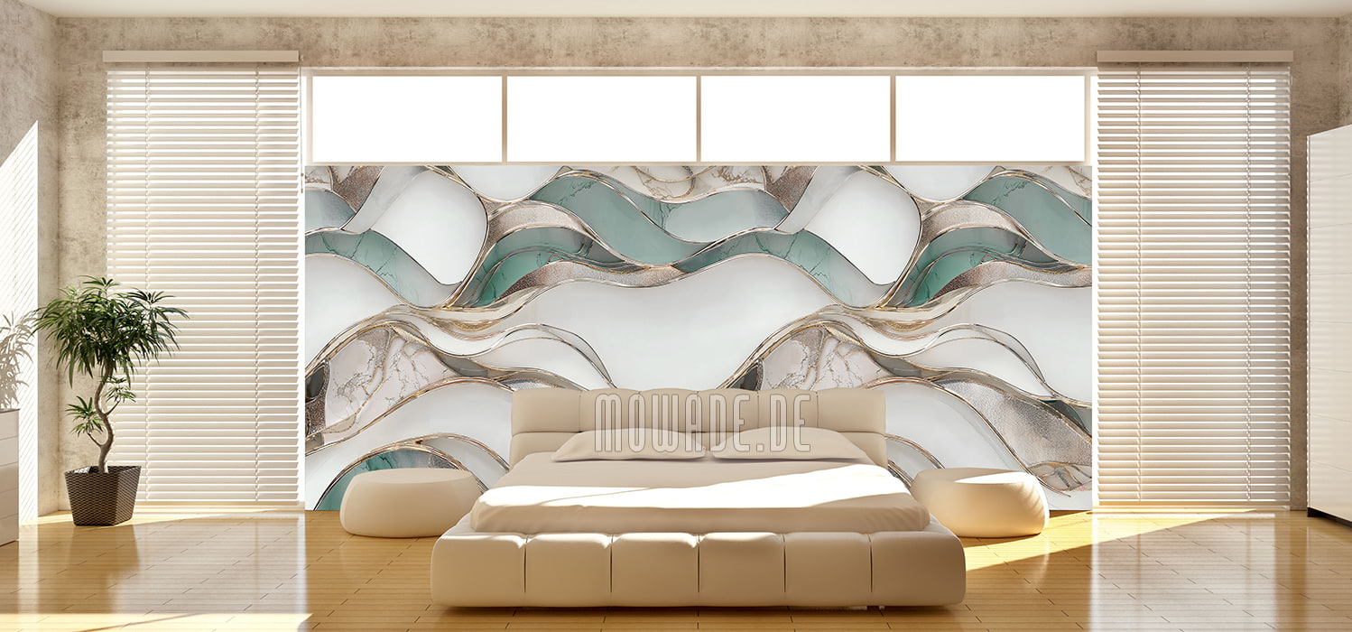 bildtapete elegante wellen pastellgruen weiss gold