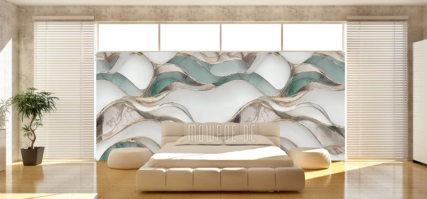 bildtapete elegante wellen pastellgruen weiss gold bildtapete elegante wellen pastellgruen weiss gold
