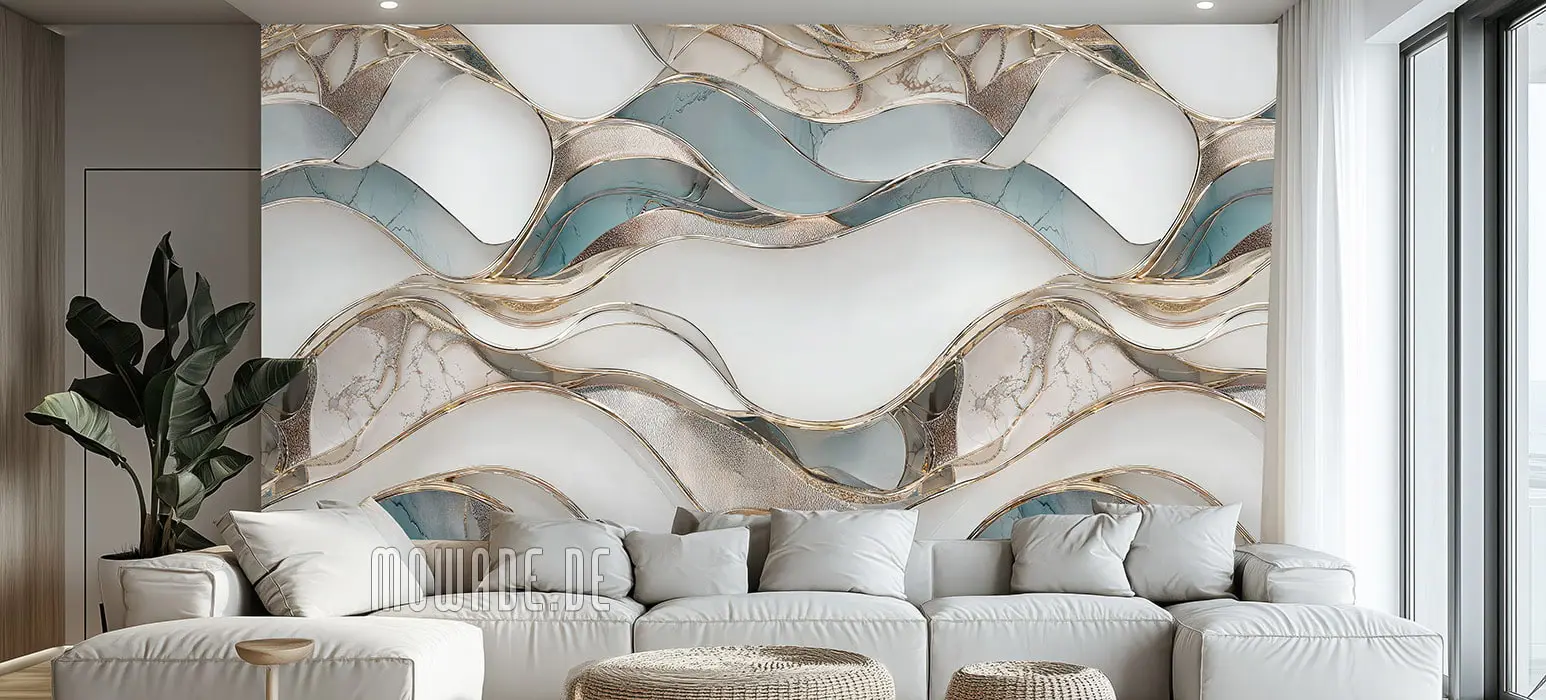 bildtapete elegante wellen pastelltuerkis weiss gold bildtapete elegante wellen pastelltuerkis weiss gold