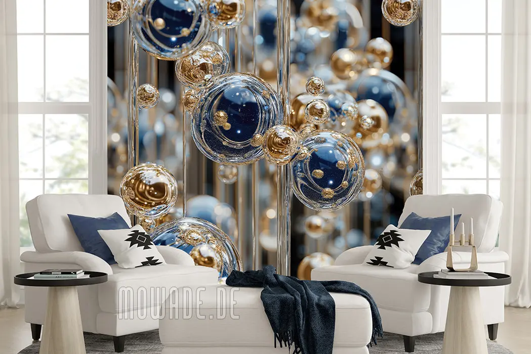 ausgefallene bildtapete blau gold schwebende kugeln ausgefallene bildtapete blau gold schwebende kugeln