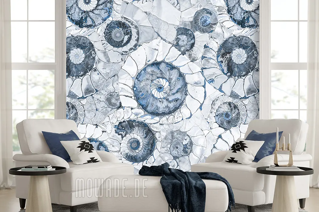 tapeten steinoptik blau ammonit wohnzimmer tapeten steinoptik blau ammonit wohnzimmer