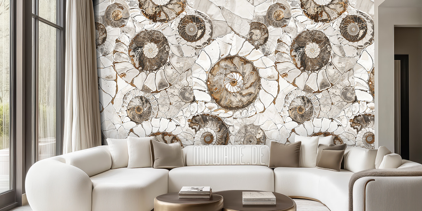 wall-mural stone-optics ammonite brown