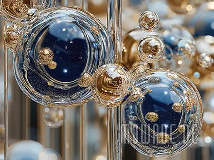 wandbelag blau gold elegante glaskugeln vlies