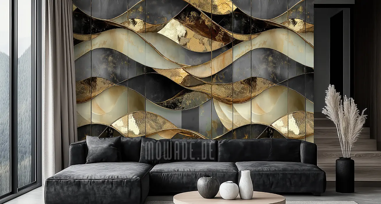 modern wallcovering black gold waves metal-look modern wallcovering black gold waves metal-look