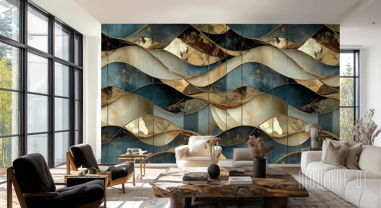 modern wallcovering turquoise gold waves metal-look modern wallcovering turquoise gold waves metal-look