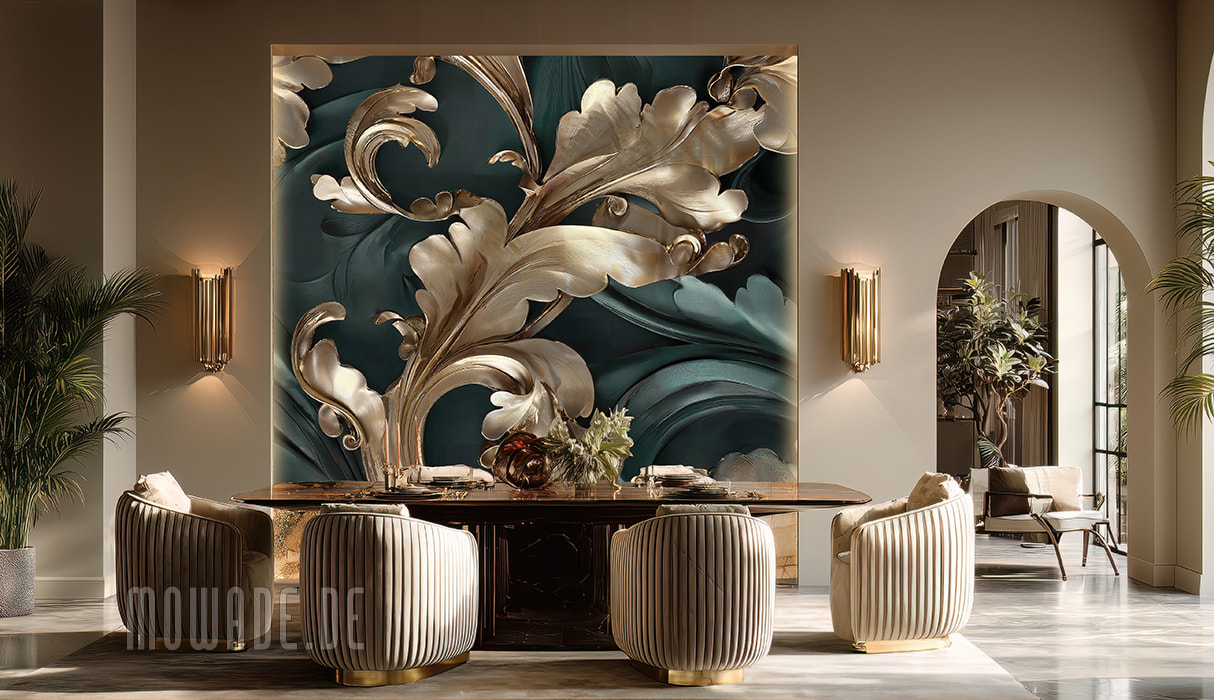 wallcovering neo-baroque ornament xxl green gold
